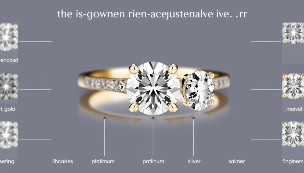 Generate an image of a lab-grown diamond engagement ring with various metal options. Generate an image of a lab-grown diamond engagement ring with various metal options.
